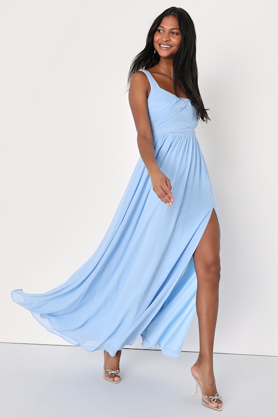 Sensational Moment Light Blue Pleated Maxi Dress