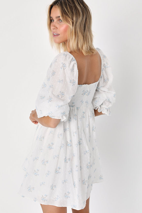 Always Charming White Floral Swiss Dot Babydoll Dress