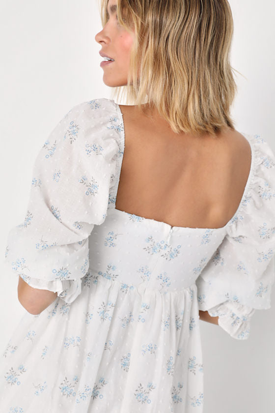 Always Charming White Floral Swiss Dot Babydoll Dress