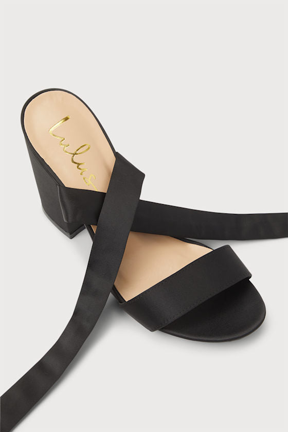 Alta Black Satin Lace-Up Heels