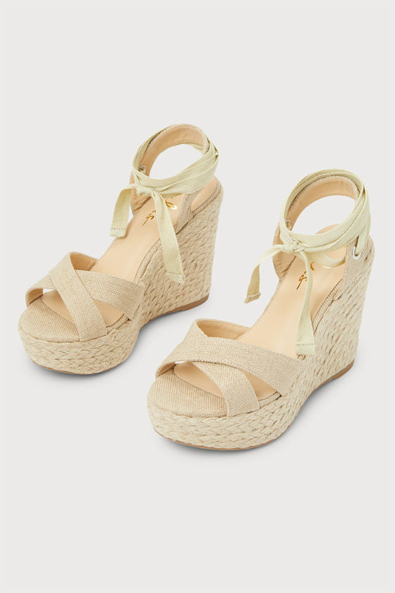 Esme Natural Lace-Up Espadrille Wedges