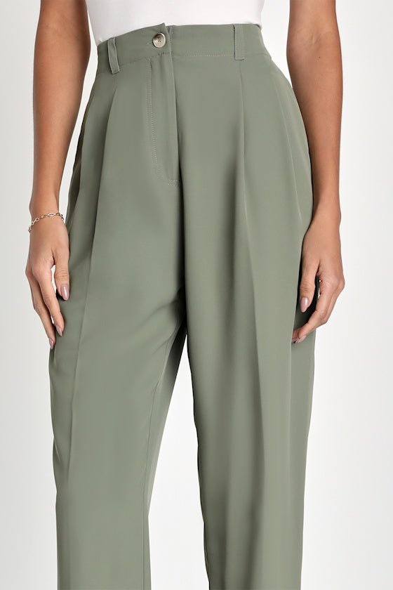 Sophisticated Company Sage Green Straight Leg Trouser Pants