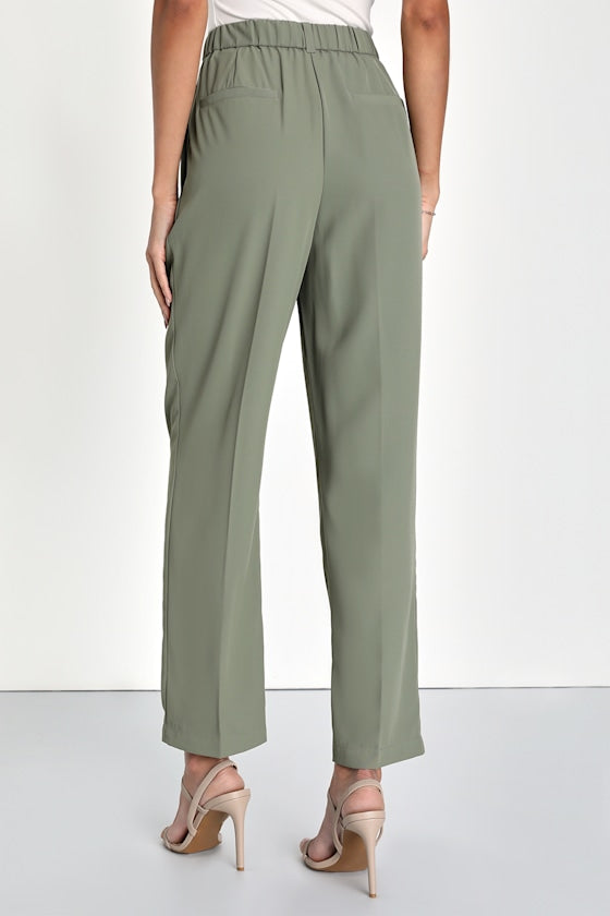 Sophisticated Company Sage Green Straight Leg Trouser Pants