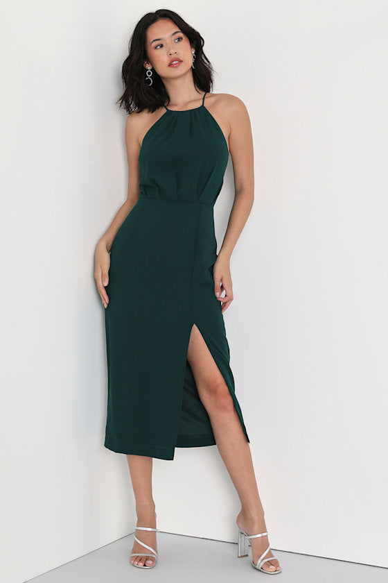 Dreamy Date Night Emerald Green Sleeveless Midi Dress