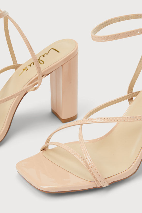 Makennaa Light Nude Strappy High Heel Ankle Strap Sandals