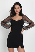 Sophisticated Aura Black Long Sleeve Bodycon Mini Dress