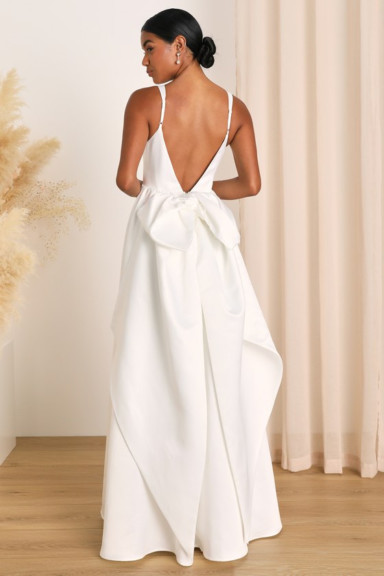 Blissfully Beloved Ivory Backless A-Line Bow Maxi Dress