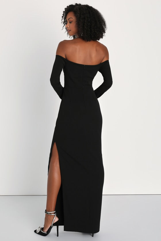 Stunning Excellence Black Off-the-Shoulder Maxi Dress