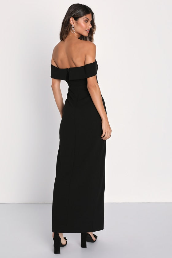 Enchanting Romantic Black Off-the-Shoulder Maxi Dress