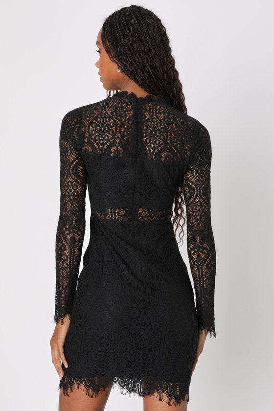 Appetite for Seduction Black Lace Long Sleeve Dress