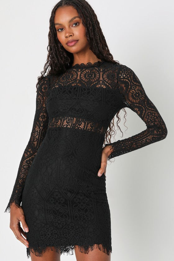 Appetite for Seduction Black Lace Long Sleeve Dress