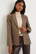Sophisticated Chic Brown Plaid Tweed Blazer