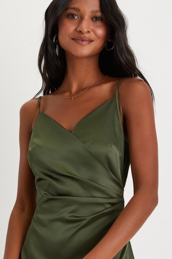 Simplicity of Love Olive Green Satin A-Line Midi Dress