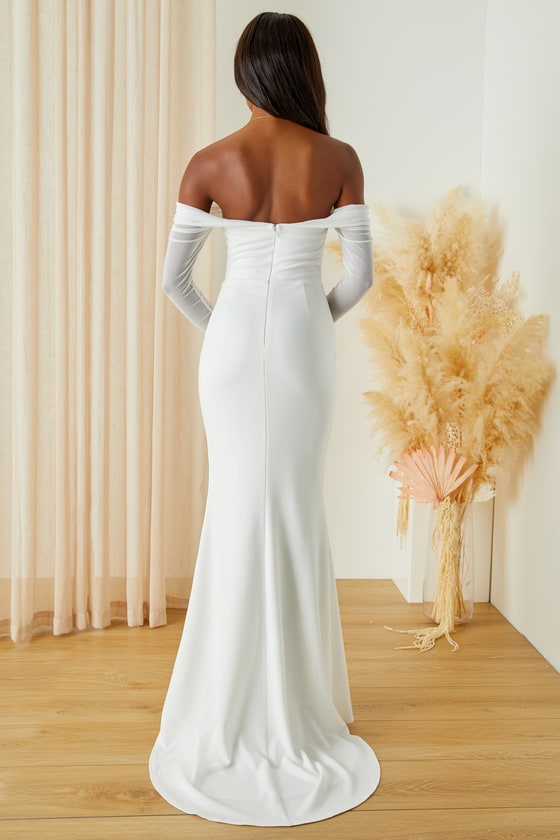 Forever Remarkable White Bustier Off-the-Shoulder Maxi Dress