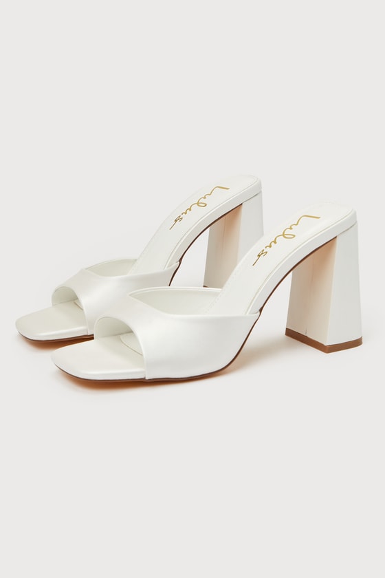 Preslie White Satin High Heel Slide Sandals