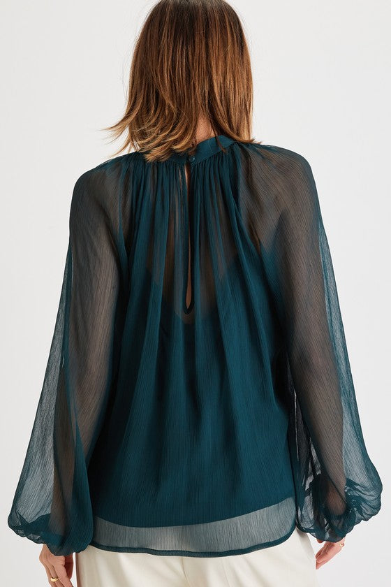 Angelically Airy Emerald Green Balloon Sleeve Top