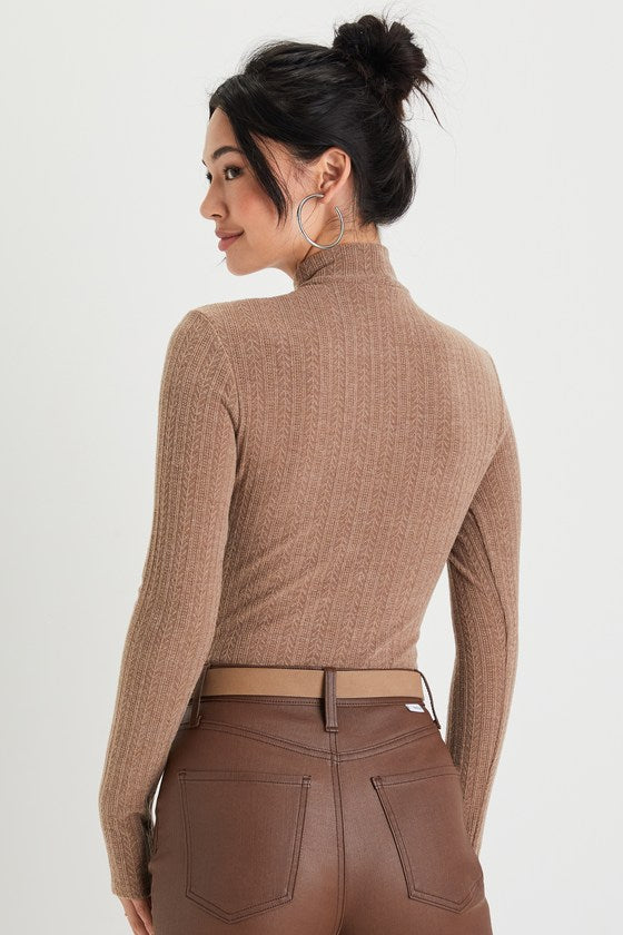 Darling Inclination Brown Pointelle Long Sleeve Bodysuit