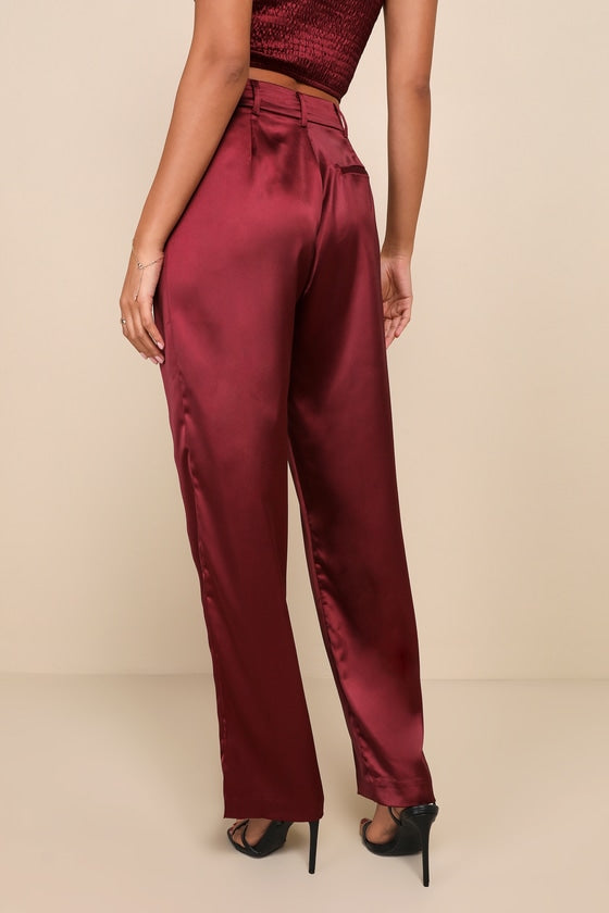 Flawless Behavior Burgundy High Rise Straight Leg Pants