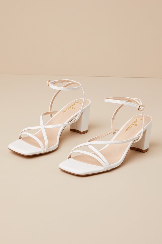 Makenna White Strappy Ankle Strap Low Heel Sandals