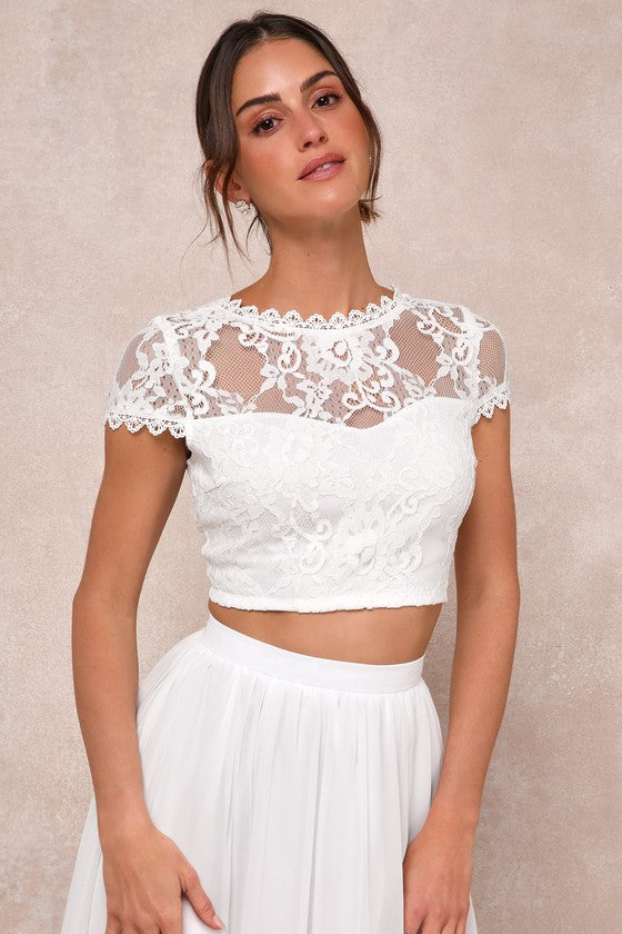 Sweet Stunner White Lace Two-Piece Maxi Dress
