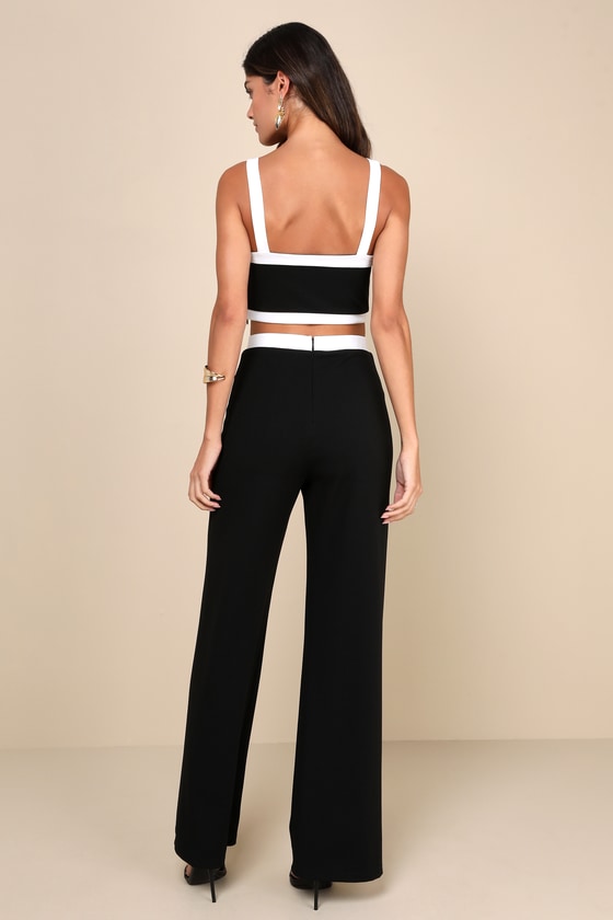 Set for Perfection Black Color Block Two-Piece Jumpsuit