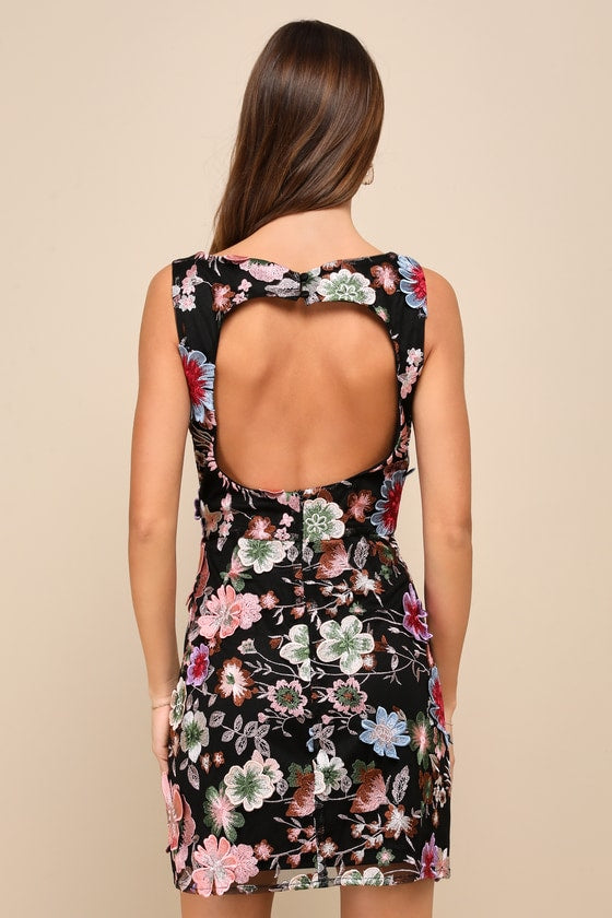 Special Something Black 3D Floral Embroidered Mini Dress