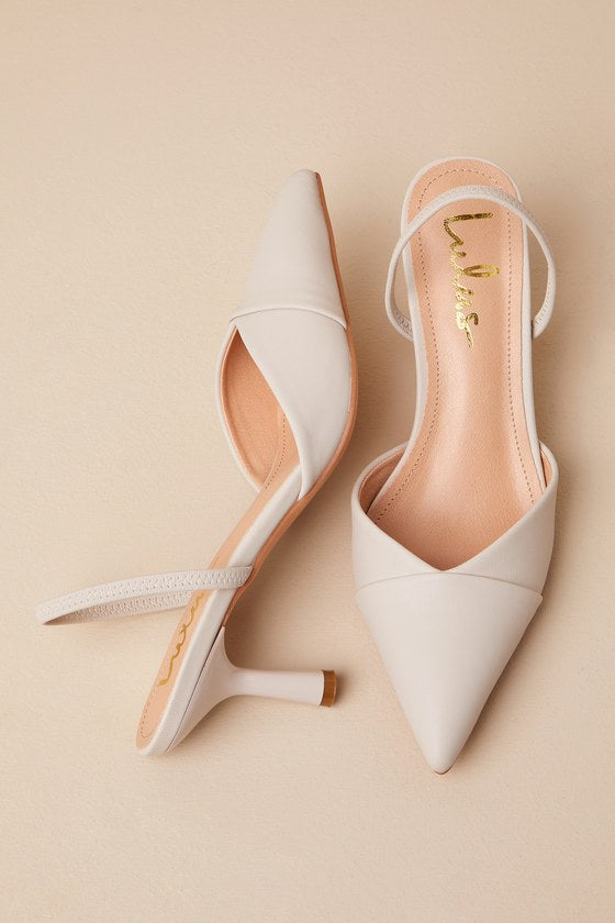 Verenna Ivory Pointed-Toe Slingback Pumps