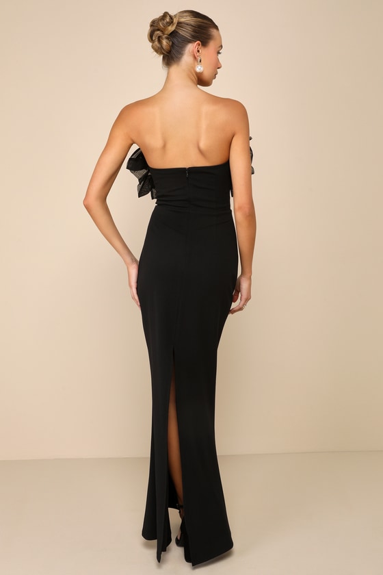 Evening Excellence Black Ruffled Strapless Mermaid Maxi Dress