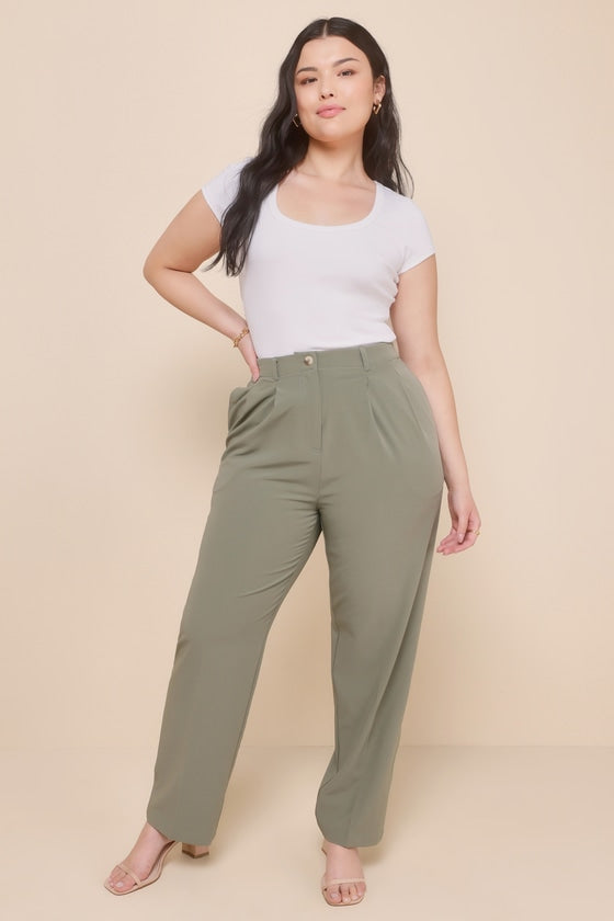 Sophisticated Company Sage Green Straight Leg Trouser Pants