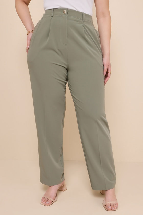 Sophisticated Company Sage Green Straight Leg Trouser Pants