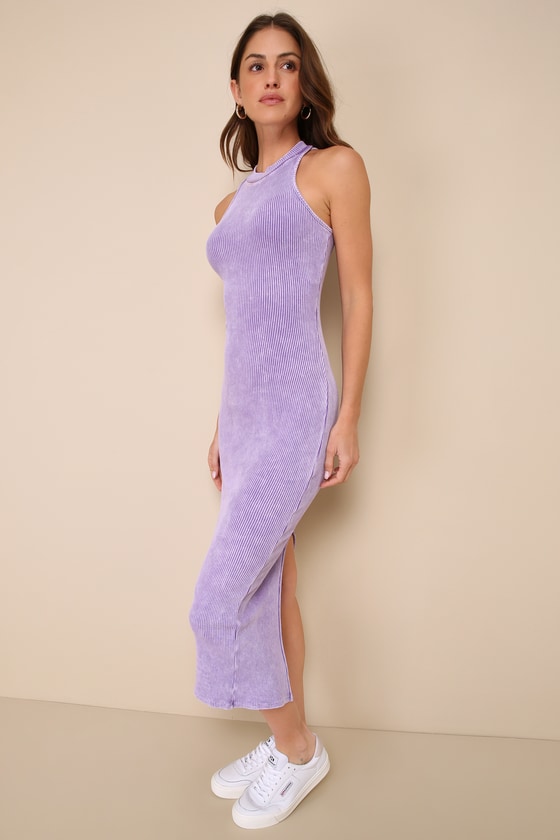 Essentially Sweet Washed Lavender Ribbed Sleeveless Midi Dress