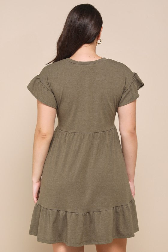 Sweetest Style Olive Green Tiered Babydoll Dress