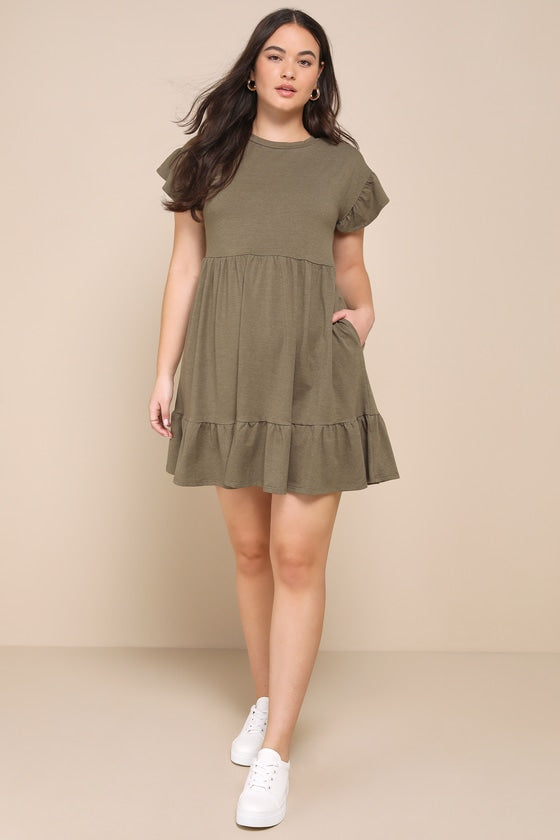 Sweetest Style Olive Green Tiered Babydoll Dress