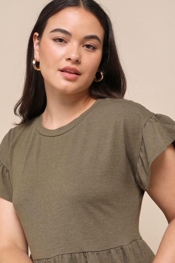 Sweetest Style Olive Green Tiered Babydoll Dress