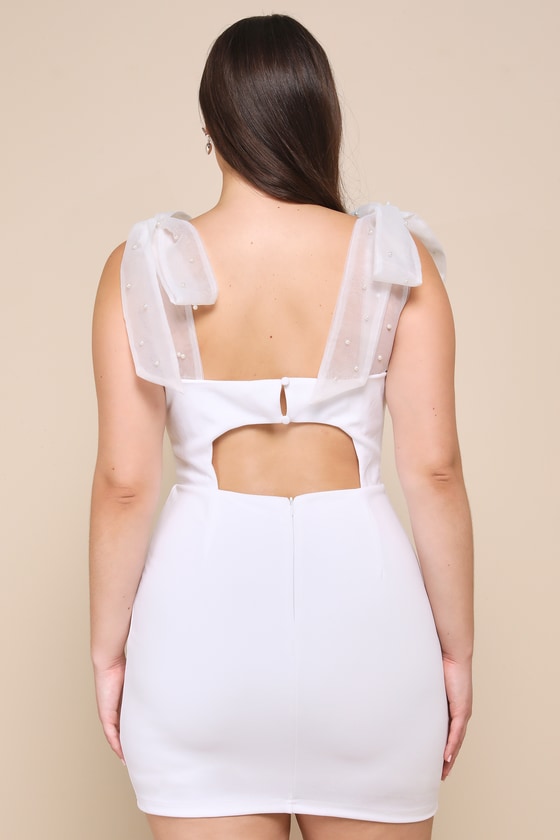 Beaming Perfection White Pearl Organza Tie-Strap Mini Dress