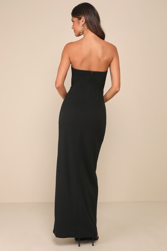 Iconic Excellence Black Asymmetrical Strapless Maxi Dress