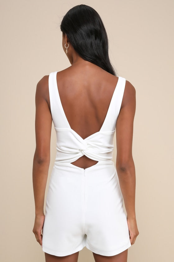 Admiring Cutie White Square Neck Cutout Twist-Back Skort Romper