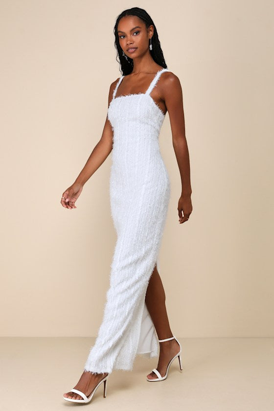 Sensational Invite White Textured Knit Sleeveless Maxi Dress