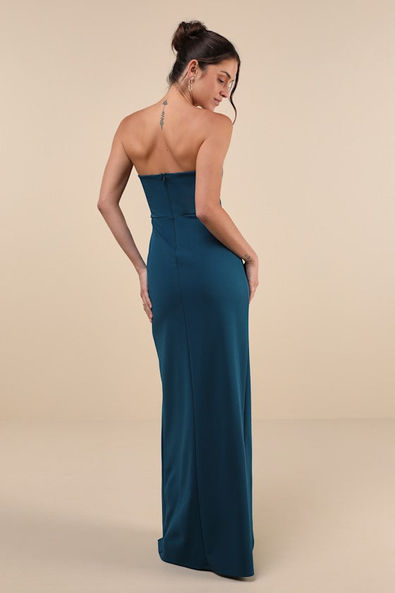 Dedicated to Glamour Teal Blue Strapless Maxi Dress