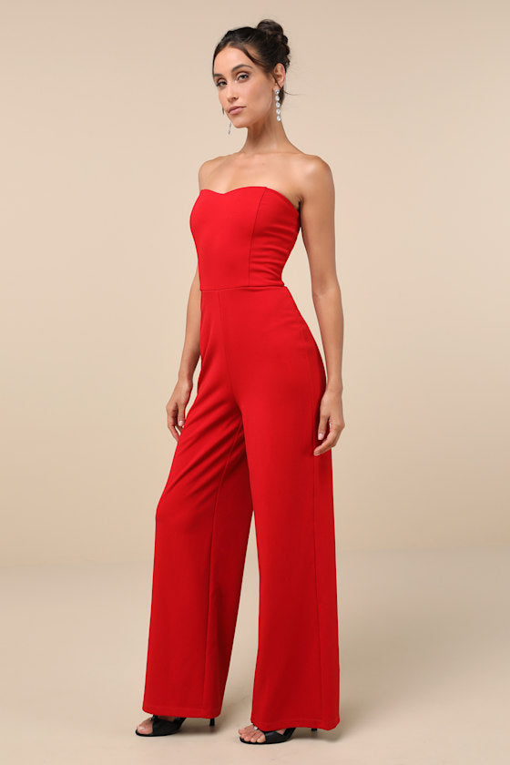 Edith Red Strapless Jumpsuit