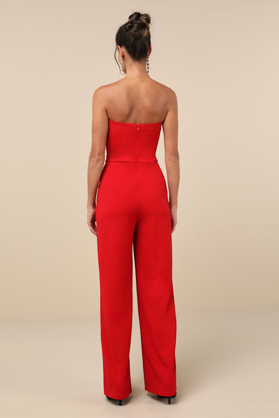 Edith Red Strapless Jumpsuit