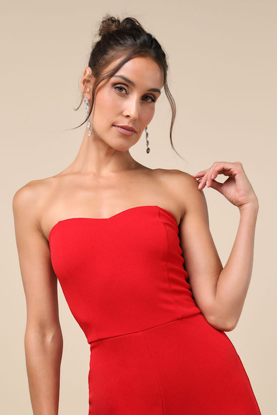 Edith Red Strapless Jumpsuit