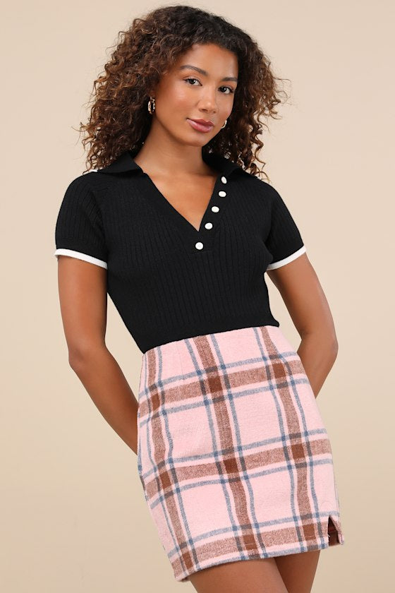 Spence Pink Plaid Mini Skirt