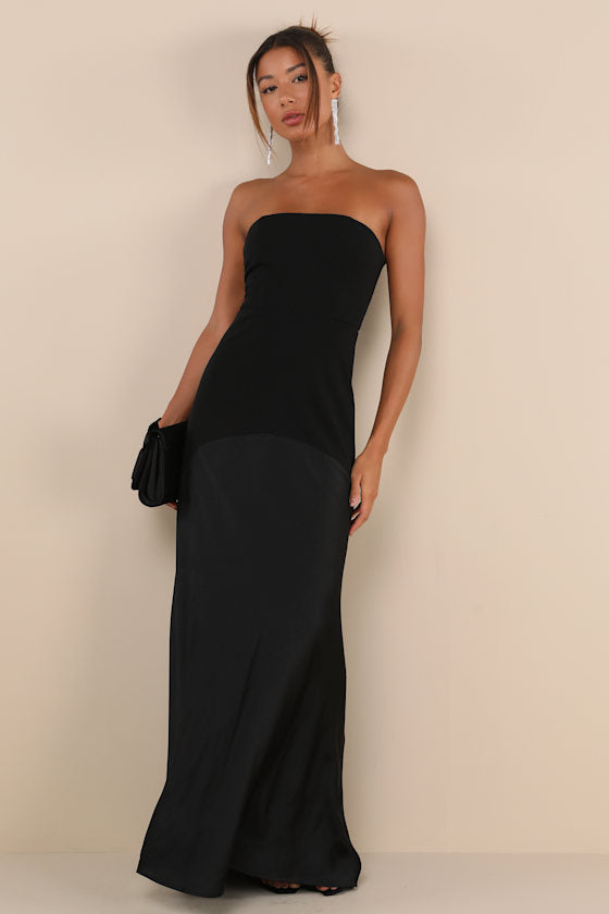 Compelling Style Black Strapless A-Line Maxi Dress