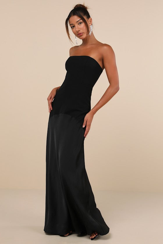 Compelling Style Black Strapless A-Line Maxi Dress