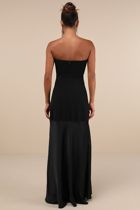 Compelling Style Black Strapless A-Line Maxi Dress