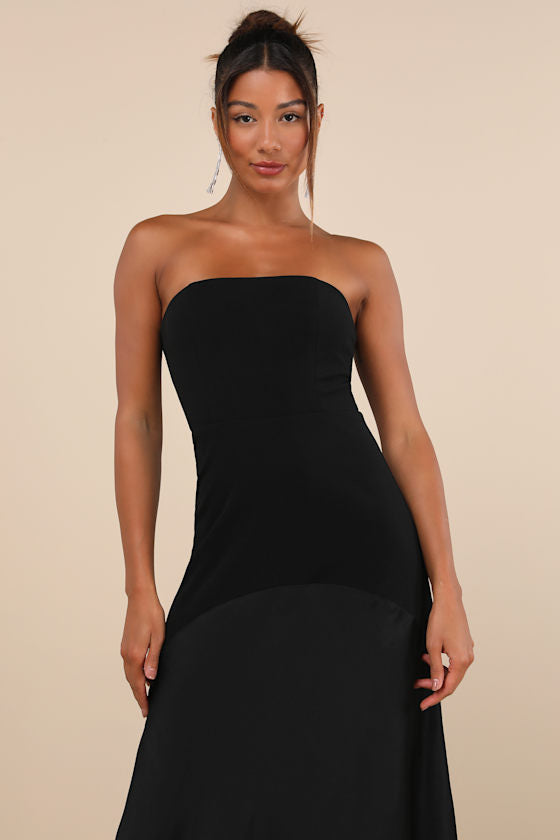 Compelling Style Black Strapless A-Line Maxi Dress