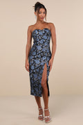 Beloved Belle Black Multi Jacquard Strapless Bow Midi Dress