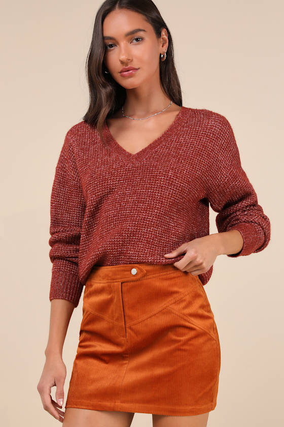 Perfected Cuteness Rust Orange Corduroy High-Rise Mini Skirt