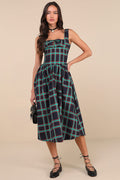 Dola Black Multi Plaid Sleeveless Bustier Midi Dress